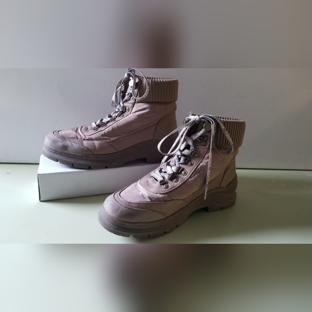 Nautica Women's Taupe Lace-Up Ankle Boots with Ribbed Collar